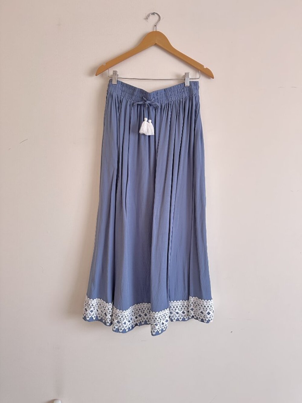 Light Blue Elastic Tie Waist Renaissance Cottagecore Flowy Maxi Skirt